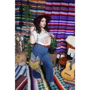 Vintage Woven Gray and Yellow Purse with Fringe